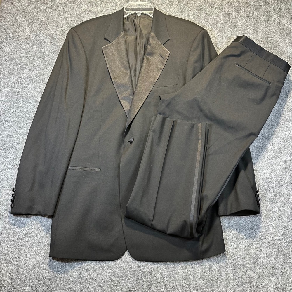 Hugo Boss Tuxedo Suit Mens 42L Black Virgin Wool Peak Lapel Formal Wedding